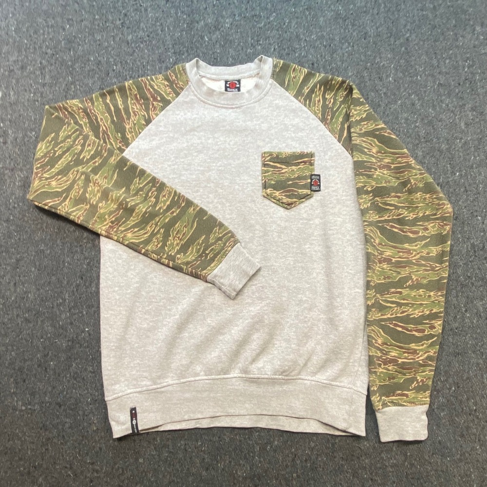Enyce Streetwear Mens‎ XL Tiger Stripe Camo Raglan Pocket Sweatshirt Grey